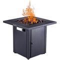 28in Outdoor Propane Fire Pit Table 50 000BTU Outside Gas Dinning Fire Table with Lid and Adjustable Flame Rattan & Wicker-Look Lava Stone ETL Certification Apply to Garden Patio Backyard