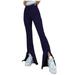 Mrat Casual Long Pants Full Length Pants Ladies Fashion Summer Solid Casual Button Zipper Elastic Waist Long Flared Pants Workout Running Yoga Pants