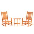 WestinTrends Malibu Classic 3 Piece Outdoor Rocking Chairs Set All Weather Poly Lumber Adirondack Rocker Bistro Set Patio Deck Porch Chairs Set of 2 with Side Table Orange