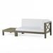 Keith Outdoor Acacia Wood Right Arm Loveseat and Coffee Table Set with Cushion Gray and White
