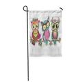 LADDKE Three Cute Colorful Cartoon Owls Sitting on Tree Branch Garden Flag Decorative Flag House Banner 12x18 inch