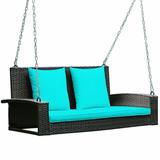 2-Person Patio Rattan Hanging Porch Swing Bench Chair Cushion