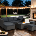 6 Pieces Outdoor Patio Furniture Set All-Weather Patio Outdoor Conversation Sectional Set with Coffee Table & Ottoman Wicker Sofas Black