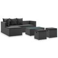 vidaXL 4 Piece Garden Lounge Set Black with Cushions Poly Rattan 46105