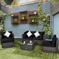 Costway 6PCS Patio Rattan Furniture Set Cushion Sofa Coffee Table Ottoman Black