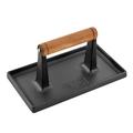 BBQ by MasterPRO - 9 Pre Seasoned Cast Iron Grill Press with Acacia Wood Handle 9 Inches Black