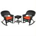 Jeco 3pc Wicker Rocker Chair Set in Black with Red Cushion