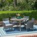 GDF Studio Jersey Outdoor Acacia Wood and Wicker 5 Piece Dining Set with Cushion Gray and Light Gray