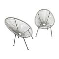 Luxury Living Furniture Egg Shaped Papasan Acapulco Chair Set of 2 in Light Grey for Indoor and Outdoor Patio or Poolside