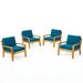 GDF Studio Parma Outdoor Acacia Wood Club Chairs with Cushion Set of 4 Teak and Dark Teal