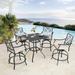 Ulax Furniture Outdoor 5 Pieces Patio Bar Set with Square Steel Bar Table and Swivel Height Bar Stools with Cushions Beige