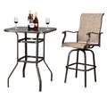 Wrought Iron Glass High Bar Table Patio Bar Table Brown