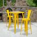 Flash Furniture Commercial Grade 23.75 Square Yellow Metal Indoor-Outdoor Bar Table Set with 2 Stools with Backs