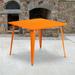 BizChair Commercial Grade 35.5 Square Orange Metal Indoor-Outdoor Table