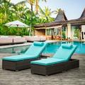 ENYOPRO 2 Piece Outdoor Patio Chaise Lounge PE Wicker Lounge Chairs with Adjustable Backrest Recliners and Side Table Reclining Chair Furniture Set with Cushion for Poolside Deck Patio Garden K2695