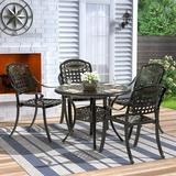 MEETWARM 5 Piece Patio Dining Set Outdoor All-Weather Cast Aluminum Dining Table Set Patio Furniture Set for Backyard Garden Deck Include 4 Chairs and a 35.4 Round Table with Umbrella Hole