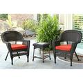 3pc Espresso Wicker Chair and End Table Set with Red Chair Cushion