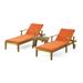 Noble House Perla Outdoor Wood 3-Pc Chaise Lounge Set with Cushion Teak/Orange