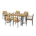 Josiah Outdoor Modern Industrial 7 Piece Acacia Wood Dining Set Teak Black