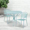 Emma + Oliver Commercial Grade 35.25 Round Sky Blue Patio Table Set-2 Round Back Chairs