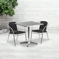 Flash Furniture 27.5 Square Aluminum Indoor-Outdoor Table Set with 2 Rattan Chairs - 27.5 W x 27.5 D x 27.5 H - 27.5 W x 27.5 D x 27.5 H Silver