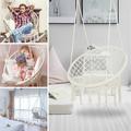 Bohemian Style Hanging Hammock Chair Macrame Swing with Cushion and Hardware Kits Handmade Knitted Mesh Rope Swing Chair for Indoor Outdoor Bedroom Patio Yard Garden Beige