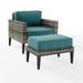 Crosley Furniture Prescott 2-PC Wicker Patio Arm Chair Set in Mineral Blue/Brown