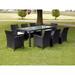Anself 9 Piece Outdoor Patio Dining Set Black Poly Rattan Glass Top Dining Table and 8 Chairs with Cushions Sectional Conversation Set Backyard Garden Furniture Space Saving
