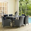 Modway Sojourn 7 Piece Outdoor Patio SunbrellaÂ® Dining Set in Canvas Navy