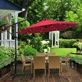 SYNGAR 10ft Solar Outdoor Umbrella LED Lighted Patio Umbrella with Solar Panel 24 LED Bulbs & Crank Rotate System Patio Hanging Umbrella for Patio Garden Backyard Deck Poolside Red D091