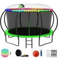 KOFUN Trampoline with Basketball Hoop 8FT 10FT 12FT 14FT 15FT 16FT Trampoline with Enclosure Light Sprinkler Anchors Kit Ladder Heavy Duty Backyard Trampoline for Kids and Adults Green