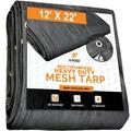 Xpose Safety Heavy Duty Mesh Tarp - 12 x 22 Multipurpose Black Protective Cover with Air Flow - Use for Tie Downs Shade Fences Canopies Dump Trucks â€“ Weather and Tear Resistant