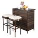 Veryke 3PCS Wicker Patio Bar Furniture Set - Stools and Glass Top Table