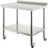 VEVOR Stainless Steel Prep Table 24 x 15 x 35 inch 440lbs Load Capacity Heavy Duty Metal Worktable with Backsplash Adjustable Undershelf & 4 Casters Commercial Workstation for Kitchen Restaurant