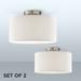 360 Lighting Adams Modern Ceiling Light Semi Flush Mount Fixtures 14 Wide Set of 2 Brushed Nickel White Fabric Drum for Bedroom Kitchen Living Room