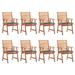 Anself Set of 8 Wooden Garden Chairs with Cushion Acacia Wood Outdoor Dining Chair for Patio Balcony Backyard Outdoor Furniture 22in x 24.4in x 36.2in