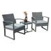 3 Piece Patio Furniture Set Outdoor Wicker Conversation Bistro Set Balcony Chair Sets with Coffee Table for Yard Porch Lawn Poolside Light Gray