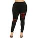 Women Plus Size Leggings Personalized Cutout Red Plaid Patchwork Stretch Skinny Workout Gym Pants Elastic Waist Tights