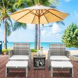 Outdoor Conversation Furniture Set SYNGAR 5 Pieces Patio PE Rattan Sofa Set w/ Ottoman Coffee Table & Cushioned Chair Backyard Wicker Sectional Furniture Set for Poolside Living Room Gray D1077