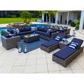 Tuscany 21-Piece Resin Wicker Outdoor Patio Furniture Combination Set with Sectional Set Eight-seat Dining Set and Chaise Lounge Set (Half-Round Gray Wicker Sunbrella Canvas Navy)