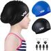 Skywee 2 Pack Kids Swim Caps for Boys Girls Durable Silicone Swimming Cap for Children Waterproof Shower Cap Bathing Hats with Ear Plugs & Nose Clip