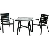 Hanover Cortino 3-Piece Commercial-Grade Bistro Set with 2 Aluminum Slat-Back Dining Chairs and a 30 Tempered-Glass Table