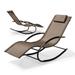 Pellebant Set of 2 Patio Rocking Chairs Metal Outdoor Rocker Chaise Lounge in Brown