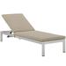 Modway Shore Outdoor Patio Aluminum Chaise with Cushions in Silver Beige