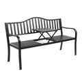 VINGLI 59 Patio Garden Bench Table Outdoor Metal Park Benches Black Cast Iron Steel Frame Chair Porch Path Yard Lawn Decor Deck