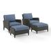 Crosley Kiawah 4 Piece Outdoor Wicker Chair Set in Blue