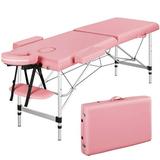 Easyfashion 84-inch Adjustable Folding Massage Bed Salon Tattoo Bed Pink