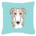 Checkerboard Blue Borzoi Fabric Decorative Pillow