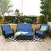 Costway 5PCS Patio Rattan Furniture Set Loveseat Sofa Ottoman Navy Cushion