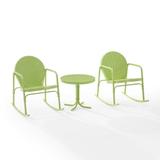 Crosley Fruniture Griffith 3Pc Outdoor Metal Rocking Chair Set Key Lime Gloss - Side Table & 2 Rocking Chairs